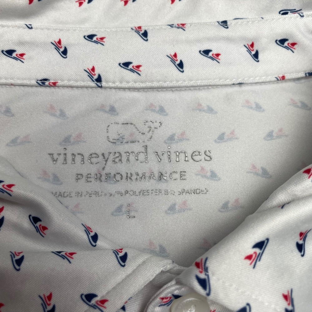 Vineyard Vines Performance Polo Shirt Mens Large White Sailboat Print Golf L - Picture 2 of 10